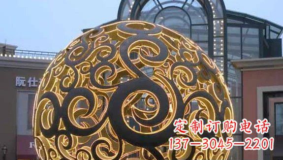 益阳镂空球形喷泉雕塑无锈钢精美装点空间