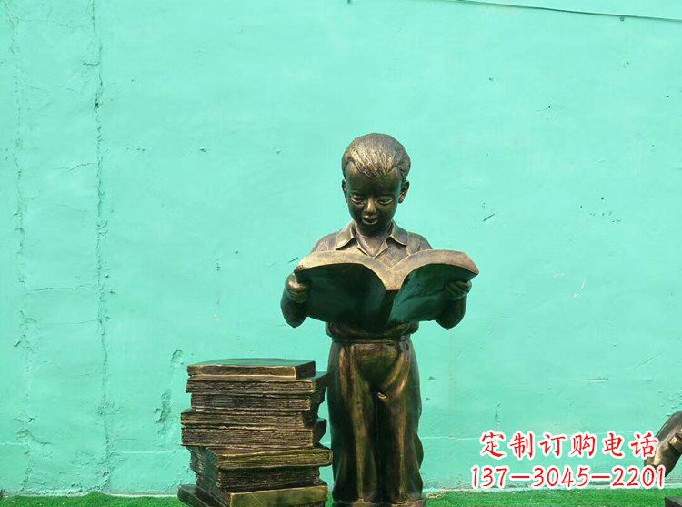 益阳广场铜雕看书小孩人物雕塑