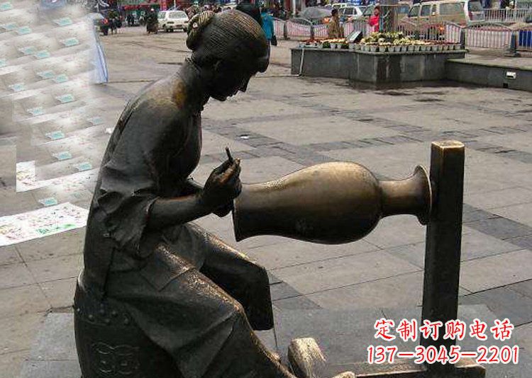 益阳领雕塑铜质花盆雕塑