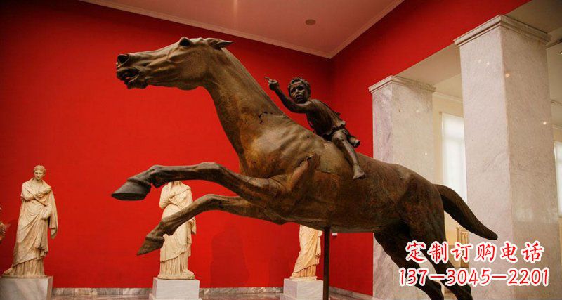 益阳中领雕塑定制广场小孩骑马景观铜雕