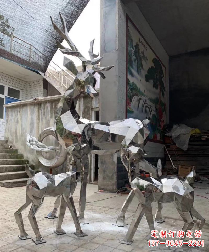 益阳广场造型动物鹿不锈钢雕塑