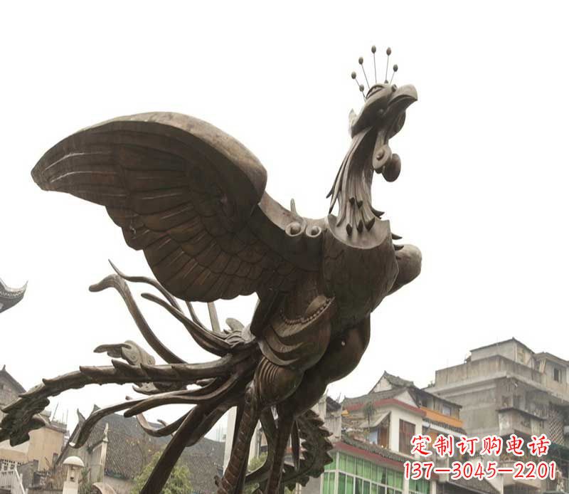 益阳广场展翅的凤凰景观铜雕