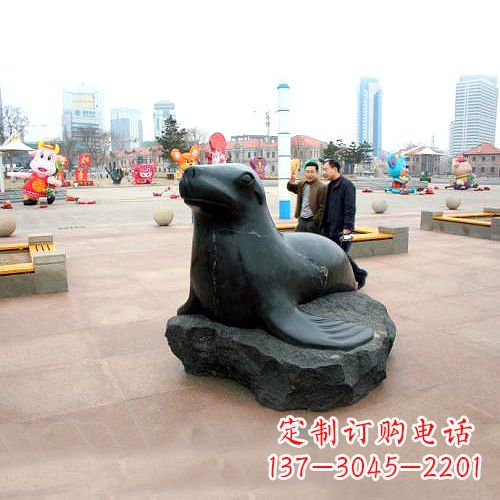 益阳海豹石雕塑,精美纯手工制作
