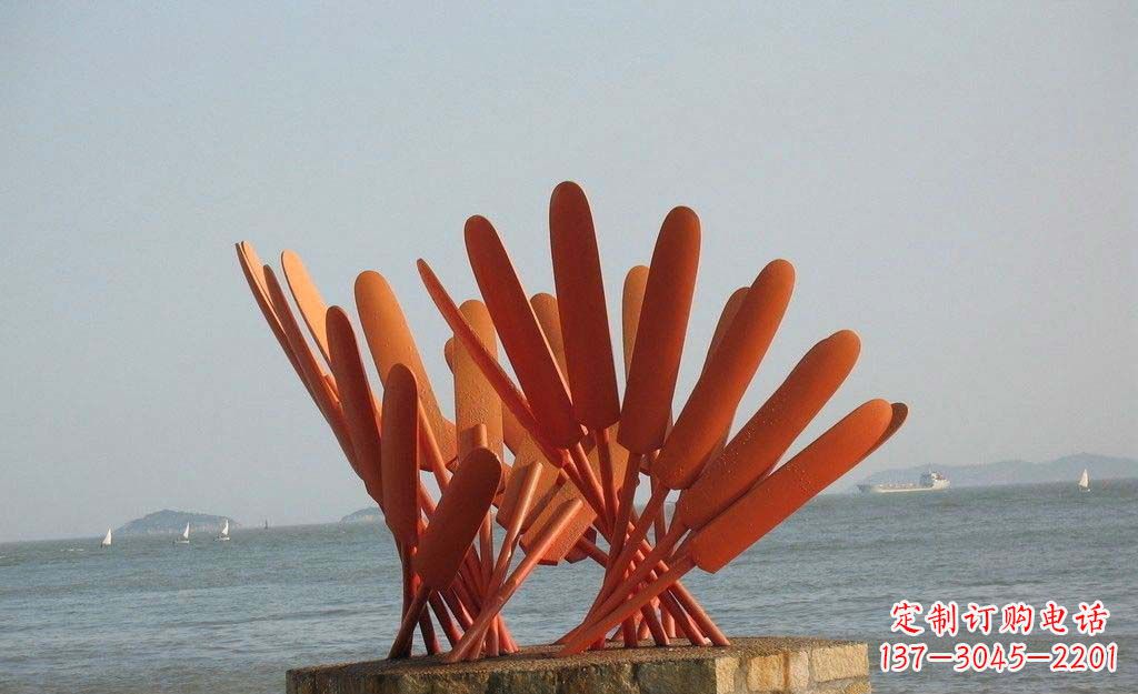 益阳卓越海边,不锈钢抽象船桨雕塑