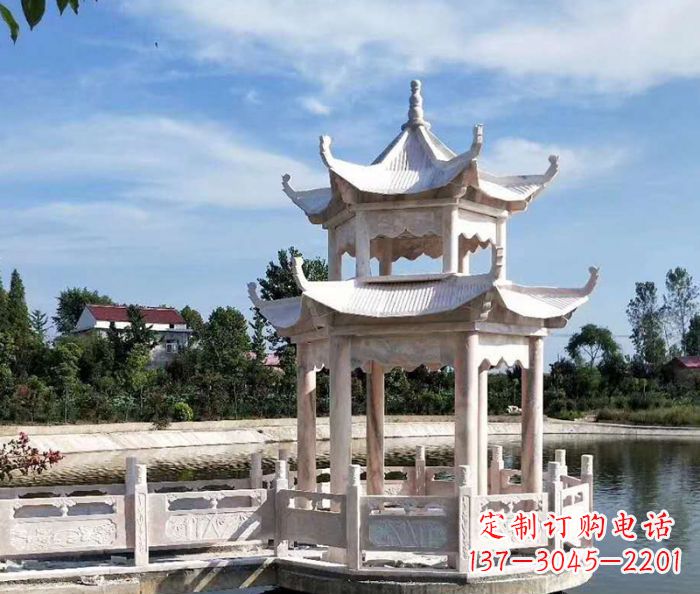 益阳海边景观晚霞红石雕凉亭
