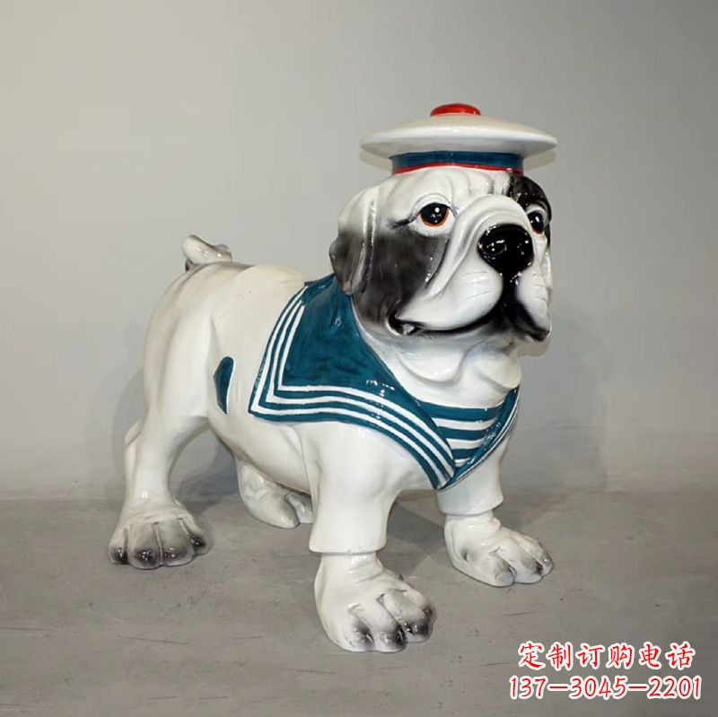 益阳海军玻璃钢仿陶瓷斗牛犬狗雕塑