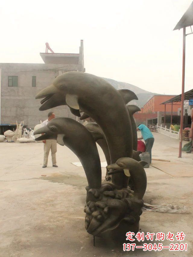 益阳海豚玻璃钢仿铜动物雕塑