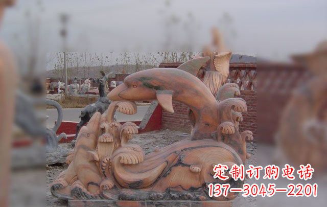 益阳海豚海浪石雕,精美艺术品