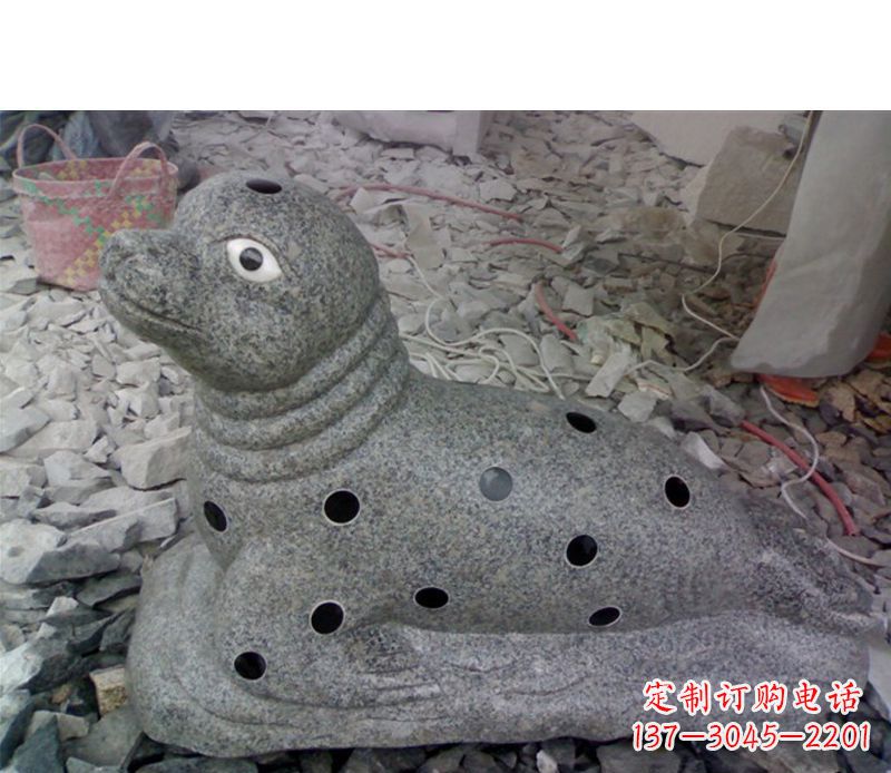 益阳华丽雕塑,海洋动物小海豹石雕