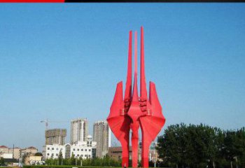 益阳中领雕塑红色不锈钢树叶雕塑