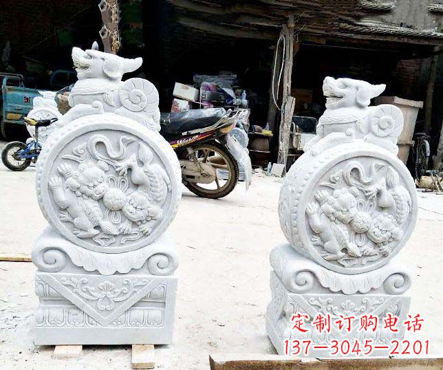 益阳汉白玉抱鼓石招财石门墩石雕