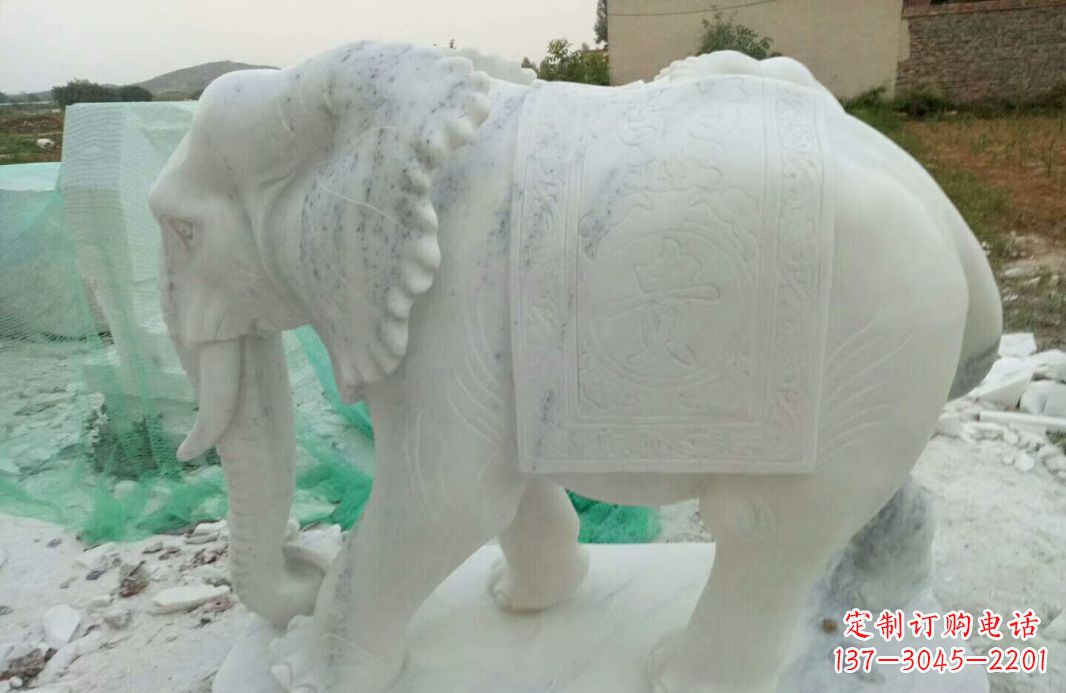 益阳汉白玉大象门口镇宅石雕 (2)