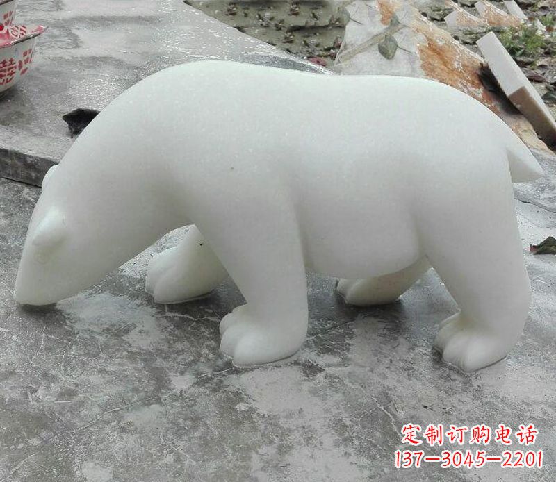益阳汉白玉动物北极熊石雕