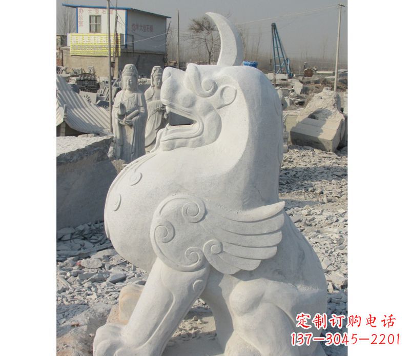 益阳汉白玉独角兽石雕,精美细腻,魅力无穷