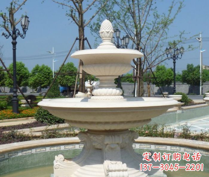 益阳全新款白玉多层喷泉雕塑