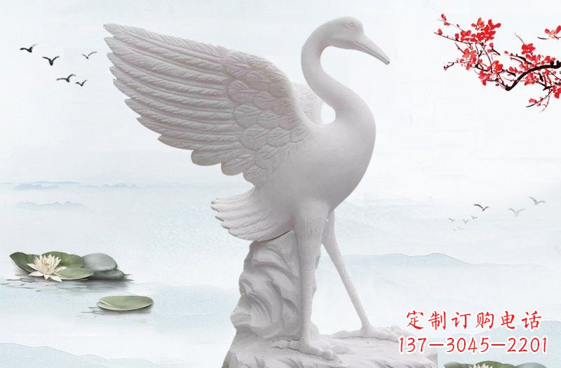 益阳汉白玉公园动物仙鹤石雕
