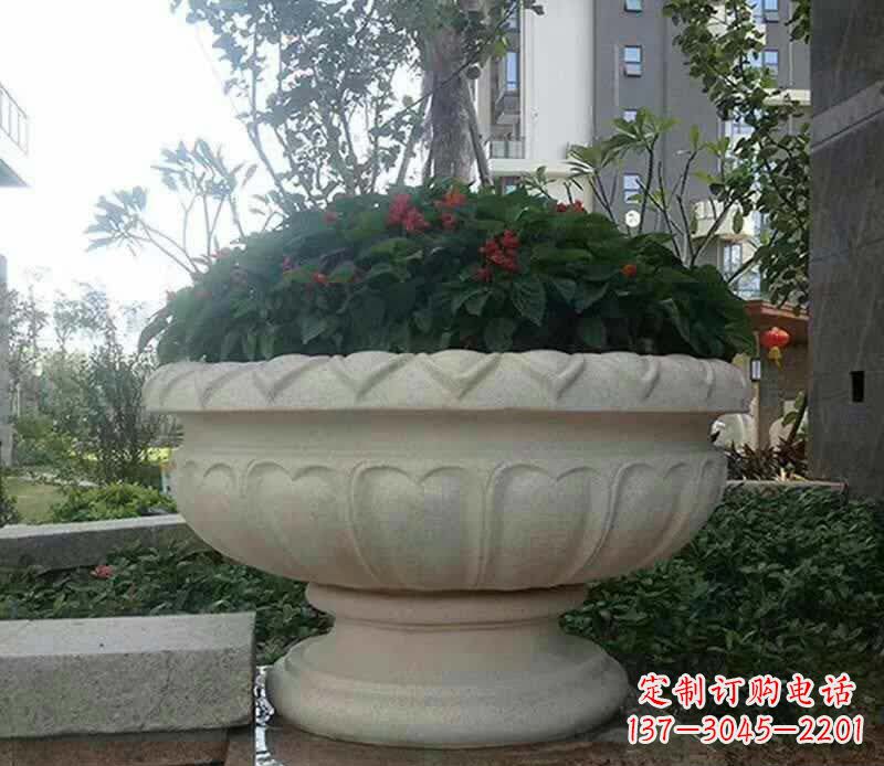 益阳传承艺术美学的汉白玉花盆雕塑