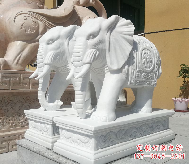 益阳属于你的祝福——汉白玉吉祥如意门口招财大象雕塑