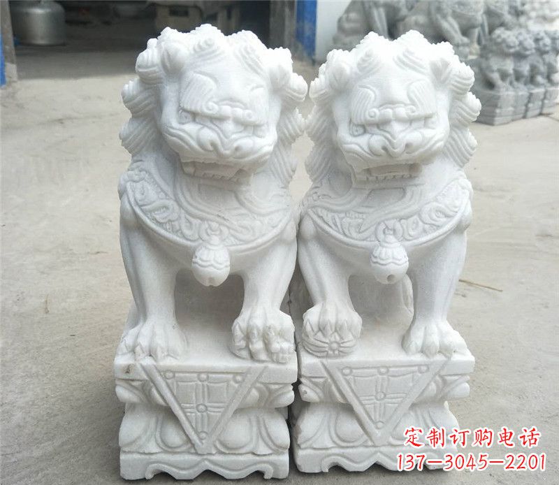 益阳定制精美的汉白玉酒店吉祥狮子门墩