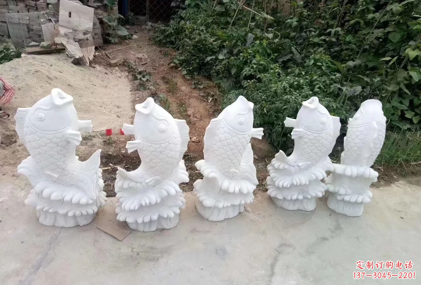 益阳汉白玉鲤鱼喷泉石雕