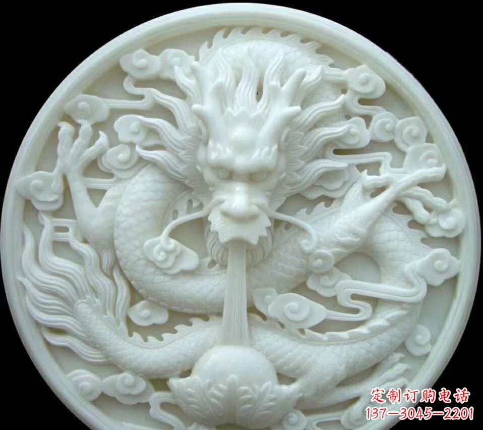 益阳汉白玉雕刻龙头摆件,悠然吟诗引领风尚