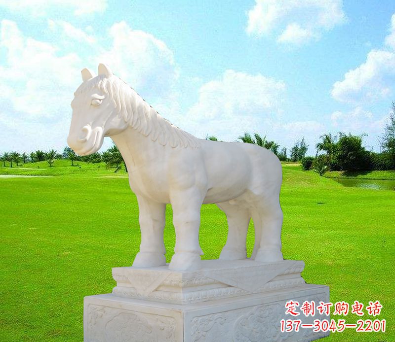 益阳汉白玉马石精美动物雕塑