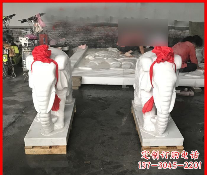益阳汉白玉雕刻招财小象,让你的家门口更加灵气
