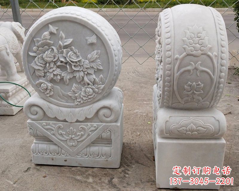 益阳汉白玉牡丹花门墩雕塑