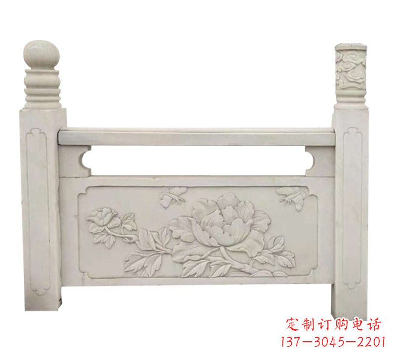 益阳汉白玉牡丹花浮雕栏板,雕塑定制精品