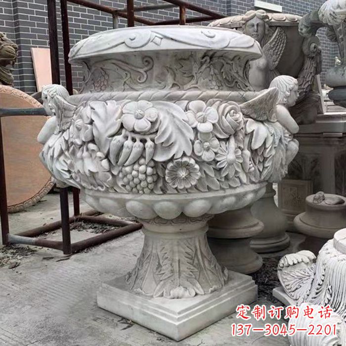 益阳汉白玉欧式人物花盆雕塑