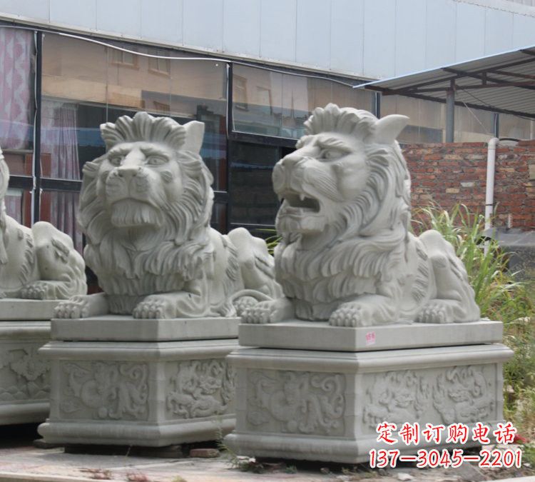 益阳汉白玉狮子雕塑,欧式风格精美雕塑
