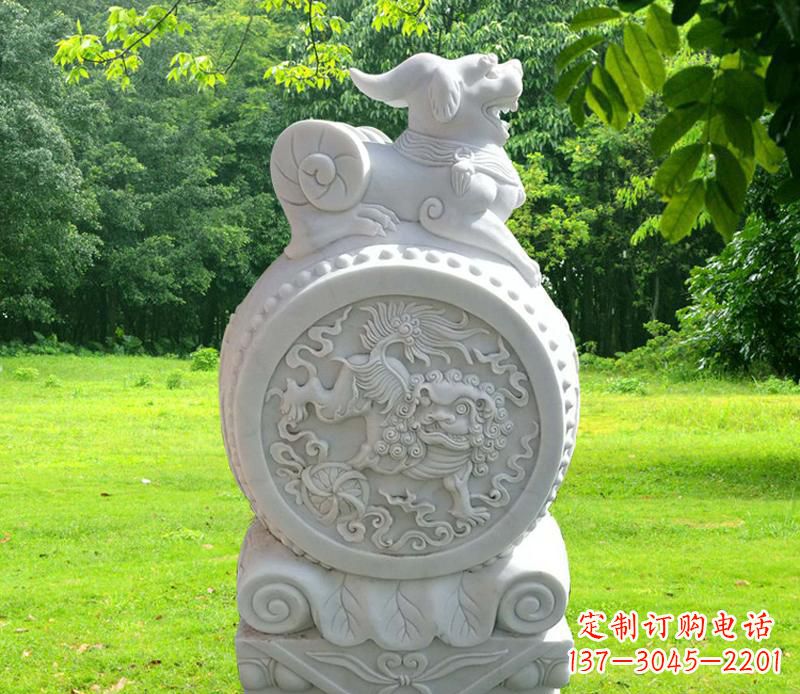 益阳汉白玉貔貅抱鼓石 (2)