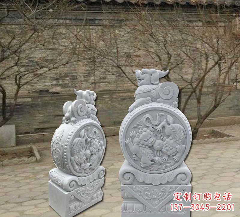 益阳精美汉白玉貔貅门墩