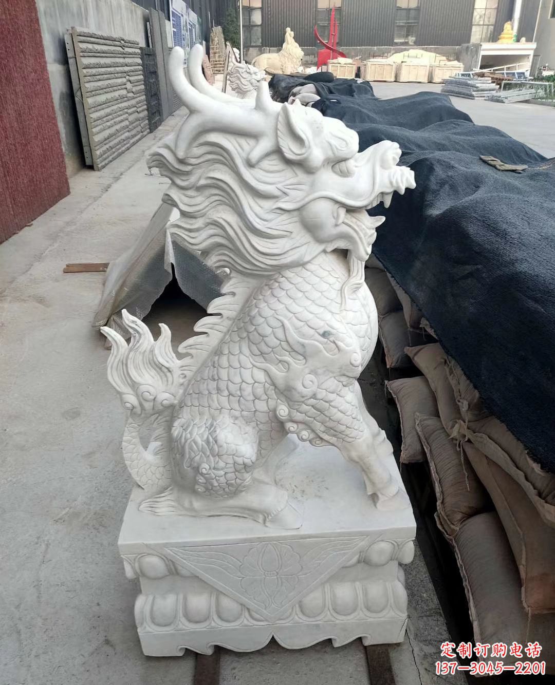 益阳汉白玉麒麟雕塑 镇宅招财神兽石雕