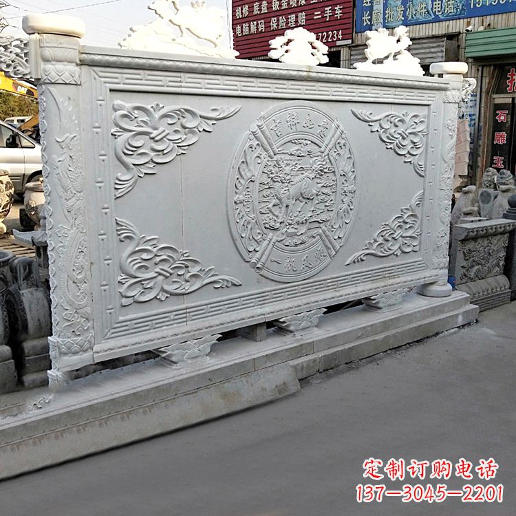 益阳汉白玉麒麟石雕影壁墙-庭院别墅院落大门古建萧墙