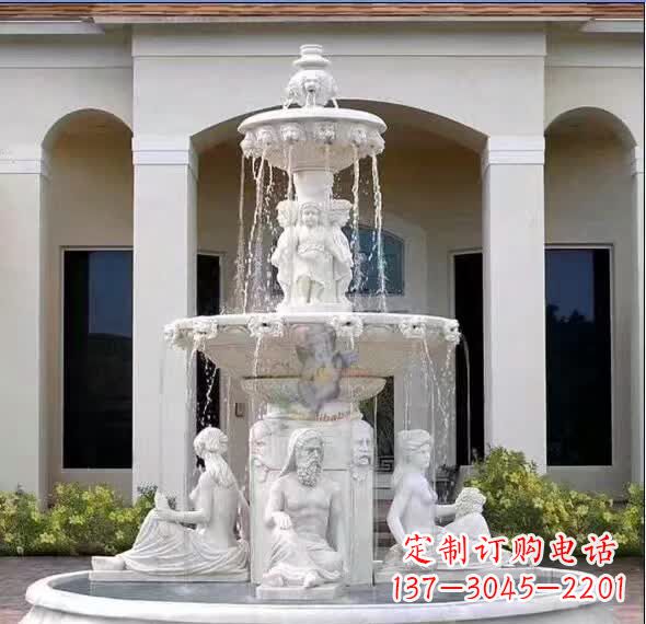 益阳汉白玉精美完美的喷泉雕塑