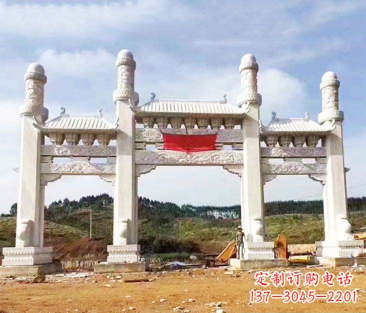 益阳汉白玉三门牌坊石雕
