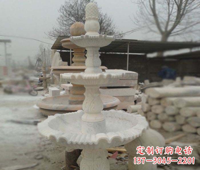 益阳汉白玉三层别墅小型喷泉石雕