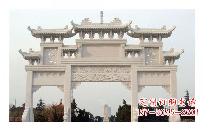 益阳汉白玉三门石雕牌坊
