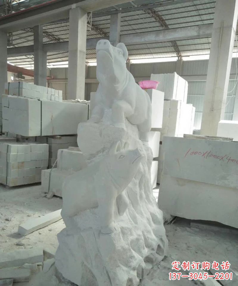 益阳瑞颜祥彩汉白玉生肖猪雕塑