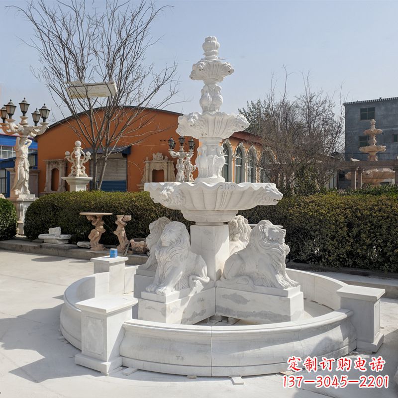 益阳汉白玉狮子喷泉雕塑