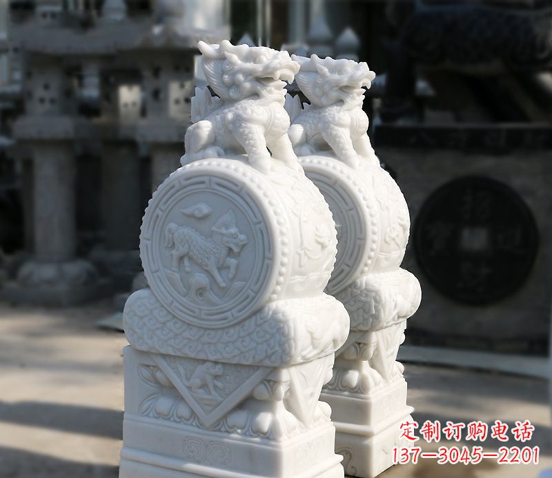 益阳汉白玉狮子辟邪门墩雕塑