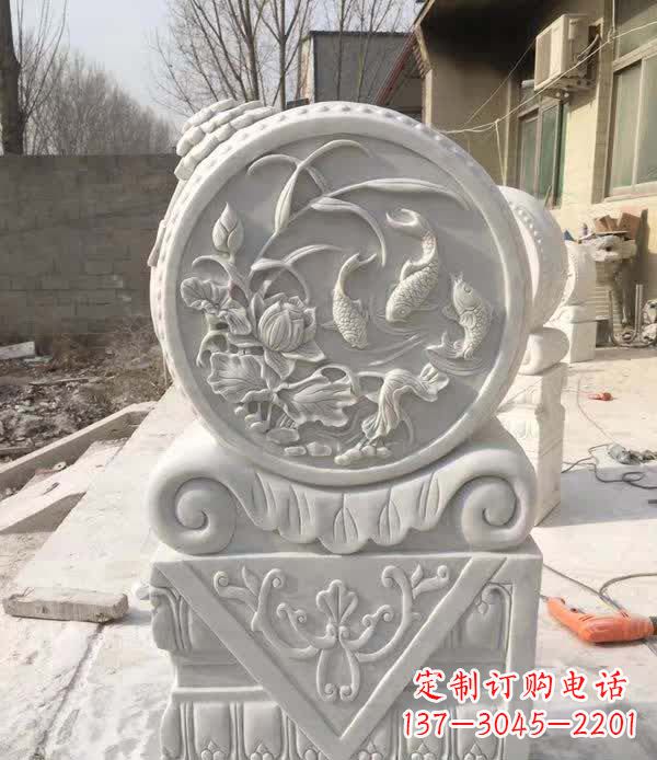 益阳汉白玉石浮雕门墩