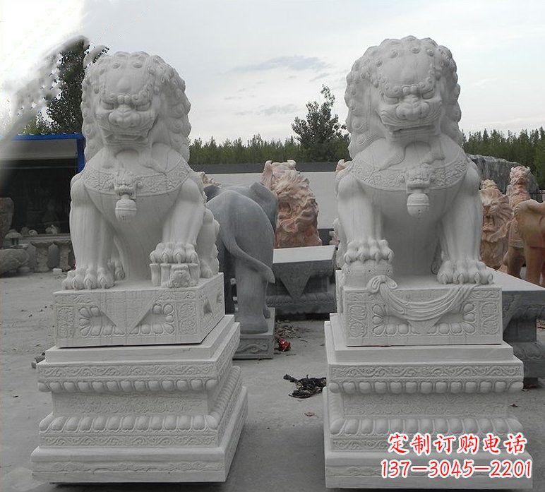 益阳精致汉白玉守门狮子雕塑