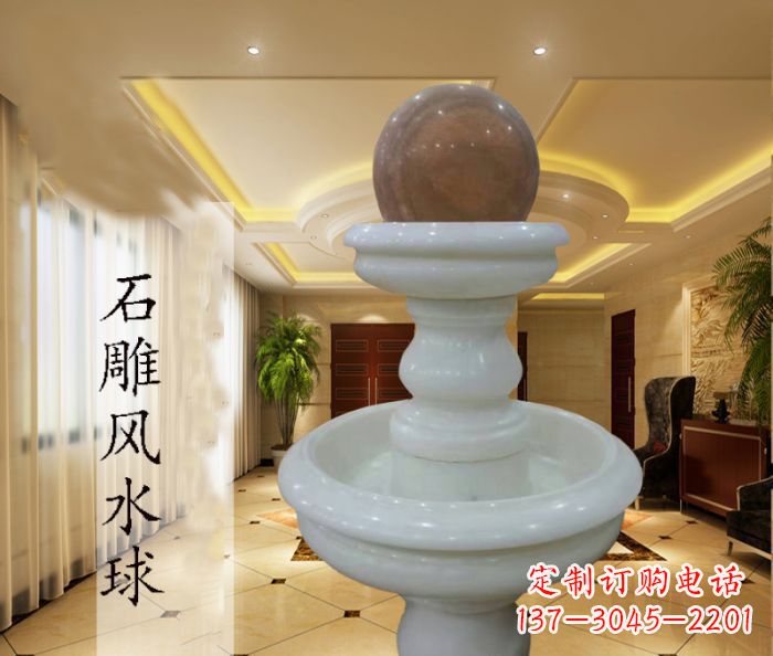 益阳尊贵精致的汉白玉双层风水球石雕