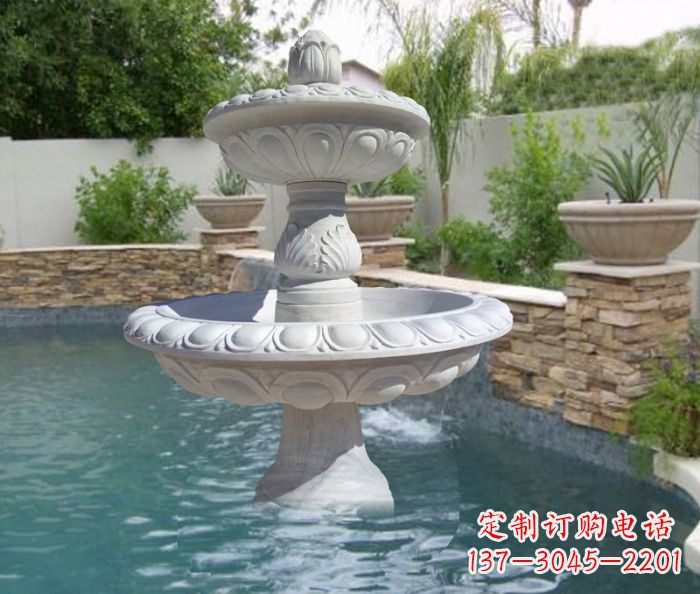 益阳汉白玉双层喷泉雕塑,精美无比