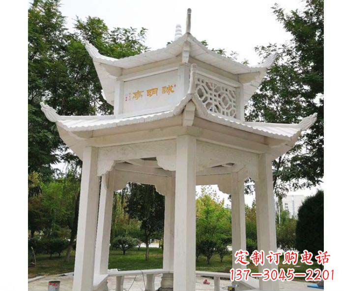 益阳高雅典雅的汉白玉双层六角凉亭石雕