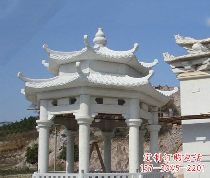 益阳精美汉白玉双层石凉亭雕塑