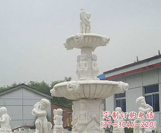 益阳汉白玉天使大型喷泉石雕