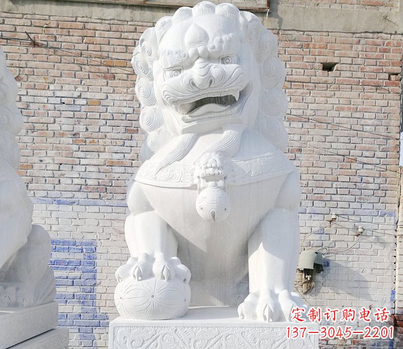 益阳正宗汉白玉狮子门墩雕塑